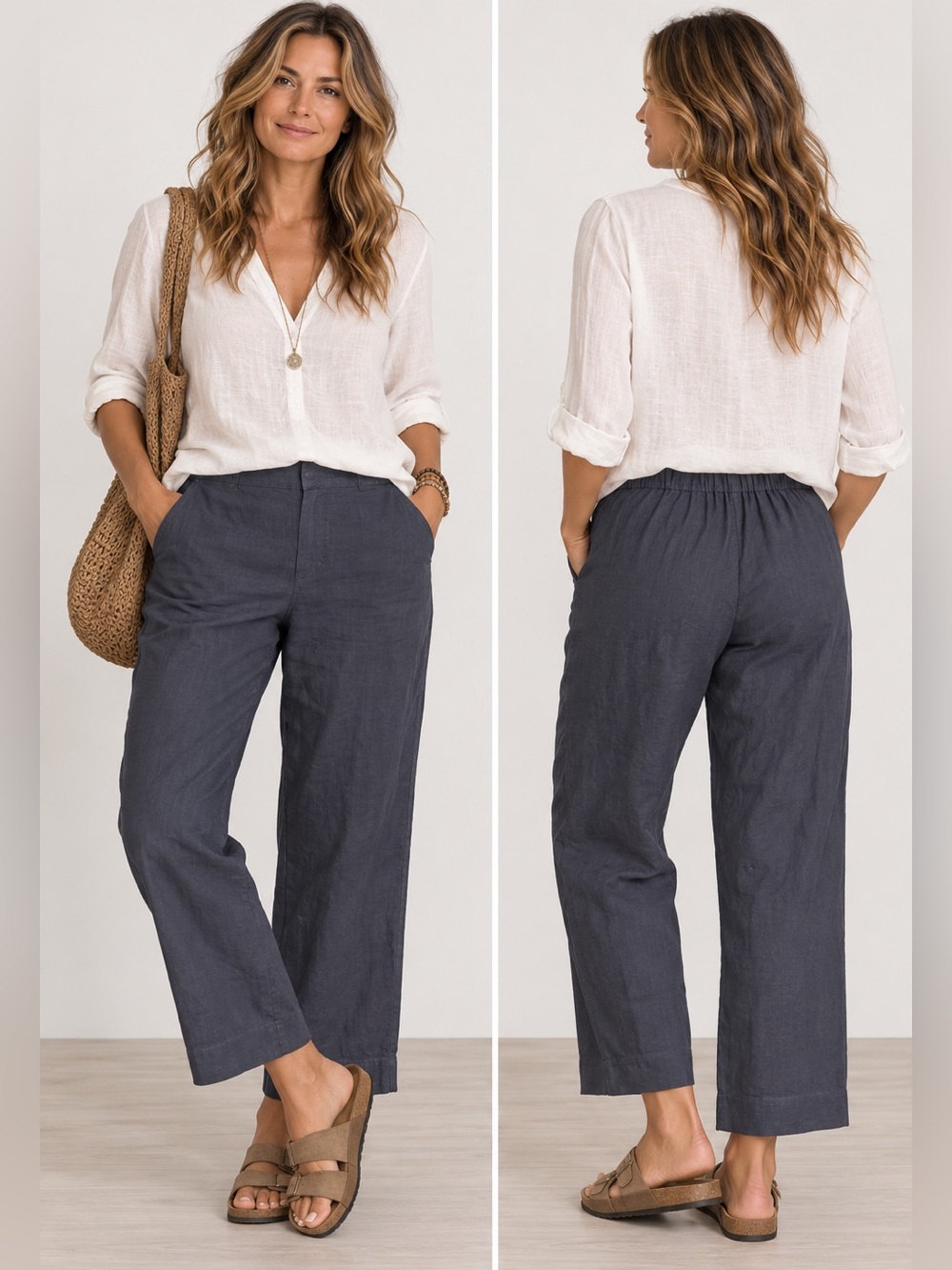 J. Jill Charcoal Gray Relaxed minimalist Quiet Luxury Linen Blend Pants Size 12